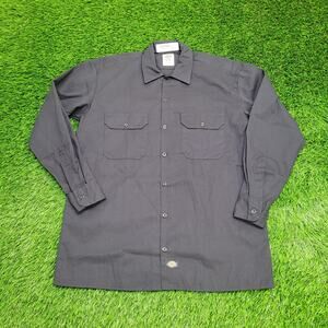DICKIES Flex Button Shirt Medium Baggy Black Double Pocket
